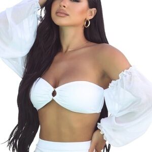 Fashion Nova Strapless adjustable sleeve swim top - size small